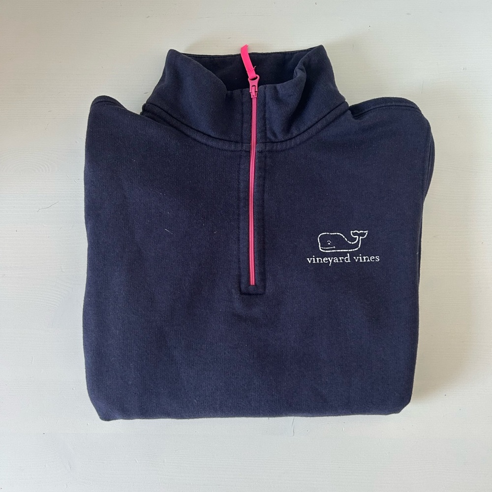 Vineyard Vines Dark Blue Pullover with Pink Zip